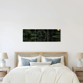 Obraz jeziora przy lesie (z zegarem) (90x30 cm)