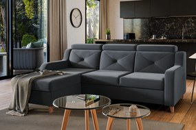 Narożnik Laksaro z funkcją spania lewostronny - szary welur Jasmine 96