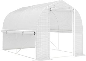 Outsunny Szklarnia tunelowa 3 x 2 x 2 m z rolowanymi bocznymi ściankami, odporna na UV folia z plastiku i stalowy stelaż, Biała