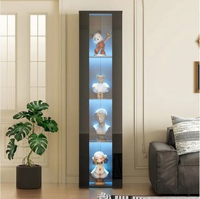 Wielofunkcyjna gablota wystawowa - 40 x 29 x 170 cm - z drzwiami szklanymi + diody LED - PB + szkło - czarna