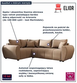 Beżowy welurowy narożnik z funkcją spania T5-K06