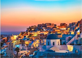 Obraz na szkle - Santorini o zmierzchu (70x50 cm)