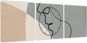 Obraz - Line art dwie twarze (z zegarem) (90x30 cm)