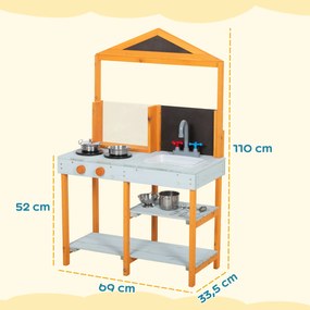 AIYAPLAY Kuchnia do zabawy w błocie dla dzieci, ogrodowa drewniana kuchnia z płytą grzewczą, wyjmowanym zlewem i półkami, dla dzieci 3–8 lat, jasnoniebieska | Aosom PL