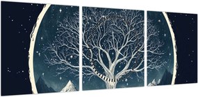 Obraz – Magiczne drzewo z jeleniem II. (z zegarem) (90x30 cm)