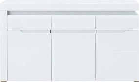 Komoda Trzydrzwiowa z Szufladą do Salonu IVORY Biała / Biały połysk 152 cm Nowoczesna