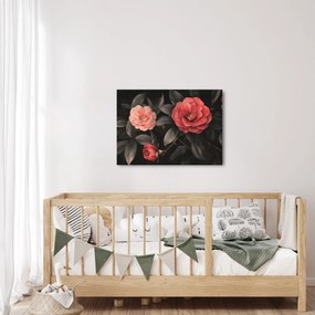 Obraz - Czerwone kwiaty na ciemnym tle (70x50 cm)