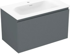 Mexen Rivel szafka łazienkowa 80 cm z umywalką Vela, 1 szuflada, ryflowana , grafit mat/biała mat - 91A20-08047-1-BF66-W23M01