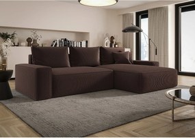 Narożnik MONA z funkcją spania POSO 06 brązowy prawy sofa w kształcie litery L z pojemnikiem na pościel kanapa do salonu sofa rozkładana