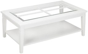 Stolik kawowy GUERANDE - Blat ze szkła hartowanego - Białe drewno sosnowe