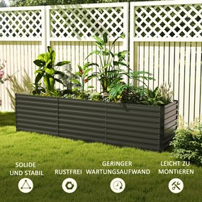 Outsunny Wysokie Grządki, otwarte dno, malowana proszkowo stal, 240 x 60 x 60 cm, Ciemnoszary