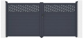 Brama elektryczna rozwierna półpełna z antracytowego aluminium z wzorem szer. 355 x wys. 182 cm - BAZIO