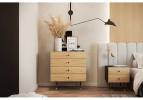 Czarno-naturalna wysoka komoda w dekorze dębu 80x87 cm Jugend – Woodman