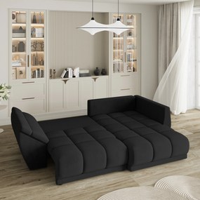 Masseno Narożnik ORENTI z funkcją spania i pojemnikiem na pościel Narozniki L, Rozkładana sofa - Czarny, MATT VELVET 99