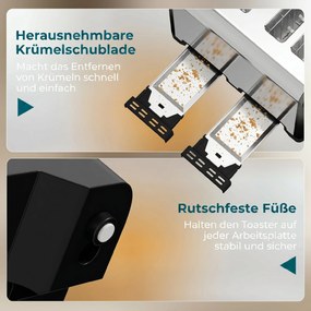 HOMCOM Toster 4-szczelinowy z 7 stopniami przyrumienienia, funkcją podgrzewania, rozmrażania i anulowania | Aosom PL