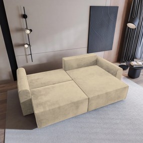 Masseno Narożnik FIANO z funkcją spania i pojemnikiem na pościel Narozniki L, Rozkładana sofa - Kremowy, MONOLITH 04