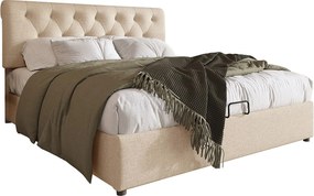 Łóżko z pojemnikiem 160x200 cm - Łóżko dwuosobowe z regulowanym zagłówkiem - drewno naturalne - materac w zestawie