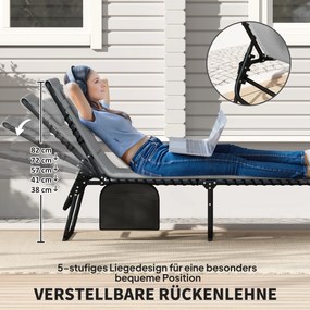 Outsunny 2‑częściowy zestaw leżaków składanych z zagłówkiem, 5‑stopniowo regulowanym oparciem, kieszenią boczną, ciemnoszary | Aosom PL
