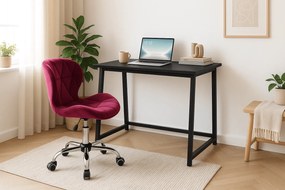 Zestaw do biura – składany stół ZARIMO 80×40 cm czarny + krzesło biurowe AVOLA VELVET burgundowe