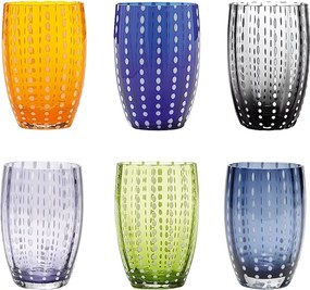 Szklanki perłowe szafranowe, mix kolorów, ręcznie dmuchane szkło 32 cl, zestaw 6 kieliszków do wody lub koktajli