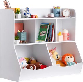 Schowek do Schowania SucceBuy dla Dzieci z Drewna z Regałem na Księgi, 5 Pojemników, Biały