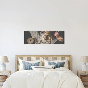 Obraz nut i róż (z zegarem) (90x30 cm)