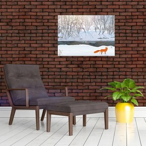 Obraz na szkle - Lis w zimowym krajobrazie (70x50 cm)