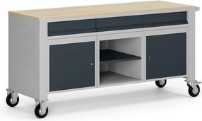 Mobilny stół warsztatowy G9, 1 półka, 2 szafki, 3 szuflady, 1690 x 595 x 865-1130 mm, szary/grafitowy