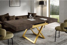 Ławostół 120 cm Ducale U - stół rozkładany do salonu 120-200 cm, regulowana wysokość, złoty stelaż - Dark Grey Chicago