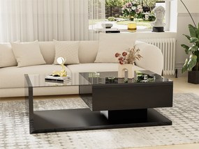 Stolik kawowy z LED - ze szkła i płyt wiórowych - Czarny