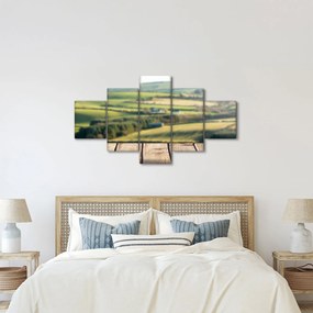 Obraz - Drewniana półka z krajobrazem (125x70 cm)