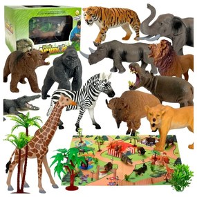 Woopie large wild animal figures set + mat and accessories 23 el.