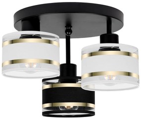 Lampa sufitowa czarna trzypunktowa z czarno-białymi abażurami T-3030SC