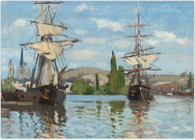 Obraz na szkle - Claude Monet, Ships Riding on the Seine at Rouen, reprodukcje (70x50 cm)