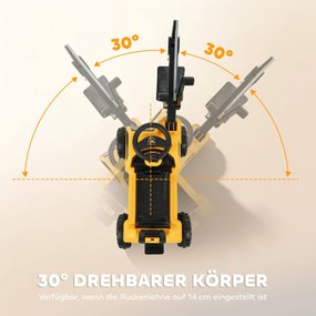 AIYAPLAY Koparka na siedzenie z łopatą, kierownicą, obracający się kadłub, regulowane oparcie dla dzieci 1,5-3 lata, Żółty | Aosom PL