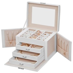 SongmicsHome Szkatułka z lustrem KARINA, 22,5x17,5x16,5cm, biała