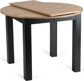 Zestaw Stół Okrągły Rozkładany HARRY 102-142 cm Dąb Artisan/Czarny i 4 Krzesła Tapicerowane BARI Szare