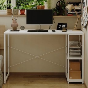 Biurko komputerowe stolik loft białe nowoczesne z półkami industrialne