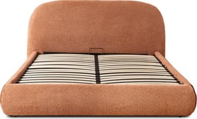 Łóżko Tapicerowane 160x200 cm ROSSO ze Stelażem i Pojemnikiem Dwuosobowe Boucle Rude