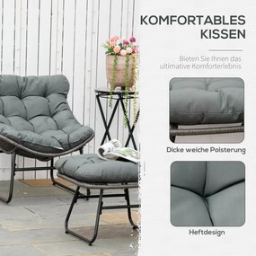 Outsunny zestaw dwóch foteli rattanowych ze taboretem, stal, kolor szary, 69 x 76 x 70 cm