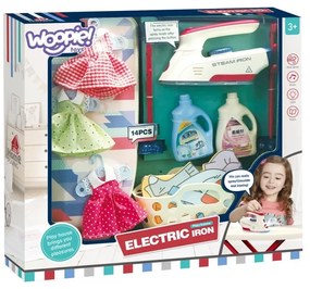 Woopie zestaw xxl deska do prasowania z żelazkiem wieszakiem koszem na pranie i ubraniami 14 el.