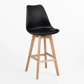 Zestaw 4 Wysokich Stołków 75 Cm Z Poduszką Z Ekoskóry Nordic Czarna - Sklum