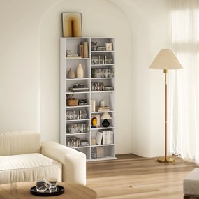 HOMCOM Regał na DVD, Stojak na CD z 14 regulowanymi półkami, 18 przegródkami, 175 cm, Regał na Blu-ray, Płyta wiórowa, Biały