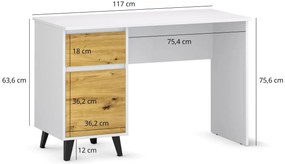 Skandynawskie biurko z szafką i szufladą biały + dąb artisan L5-C56