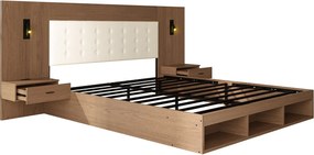 Łóżko podwójne ze schowkiem - 180 x 200 cm - z portami USB i Type-C + lampka do czytania + 2 szafki nocne - MDF - brązowe