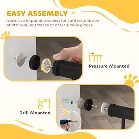 PawHut Bramka dla zwierząt, 96 cm, z regulowaną szerokością 76-104 cm, z drzwiczkami dla kota, do schodów i otworów drzwiowych, czarna