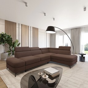 Masseno Narożnik AVISE z funkcją spania i pojemnikiem na pościel Narozniki L, Rozkładana sofa - Brązowy, QUELLE 25