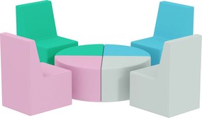 AIYAPLAY 8-częściowy zestaw klocków z pianki dla dzieci z funkcją stolika i siedzisk, miękkie klocki z materiału PU, wielokolorowe | Aosom PL