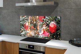 Panel szklany do Kuchni Zimowy Pejzaż z Bombkami