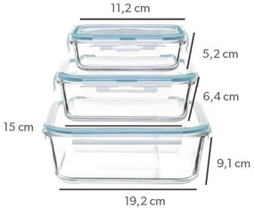 Zestaw szklanych pojemników na żywność 330 ml, 800 ml, 2220 ml, CLIP